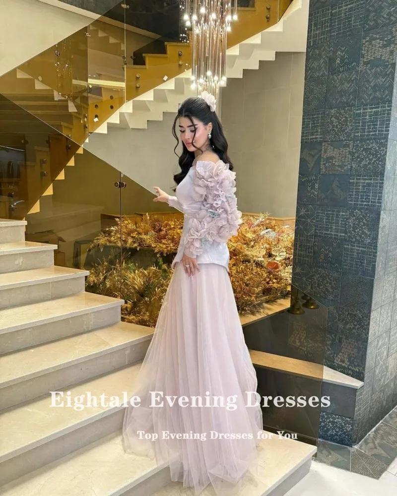 Eightale アラビアイブニングドレス 3D 花ウエディングドレスカスタマイズされたストレッチ長袖ウェディングパーティードレスマーメイドローブ · ド · ソワレ