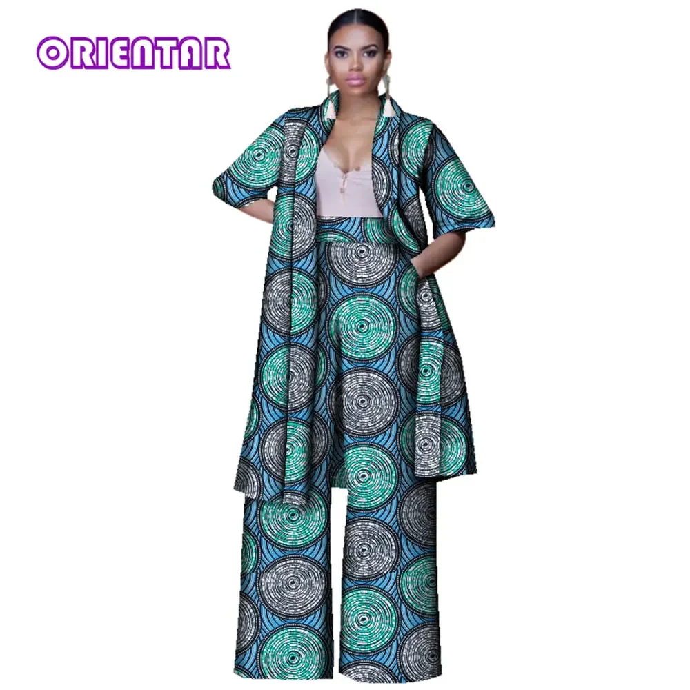 Fashion Women Suits 2 Pieces Set African Print Long Tops and Pants Women Bazin Riche Pants Sets African European Clothing WY3143