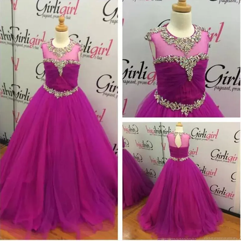 

Luxury Flower Girl Dress Beading Pearls Sheer Neck Crystals Girls Birthday Dress Prom Pageant Gowns
