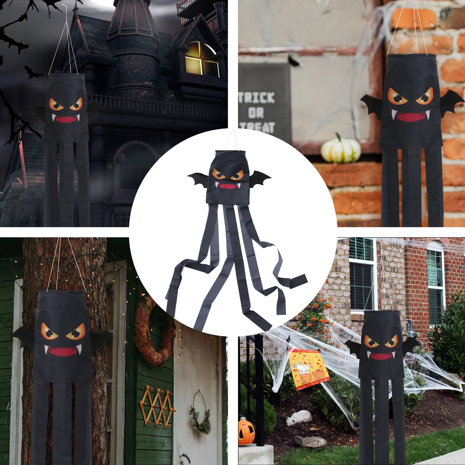 

1pc Halloween Windsock Flag Hanging Decorative Outdoor Wind Direction Party Accessory Supply Ornament Decor Pendant Lightweight