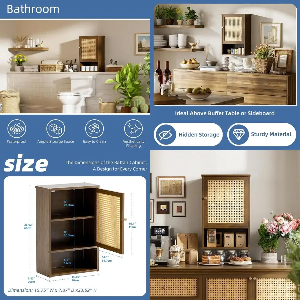 

Wall-Mounted Bamboo Medicine Cabinet with Adjustable Shelf, Single Door Storage Organizer for Bathroom and Laundry Spaces