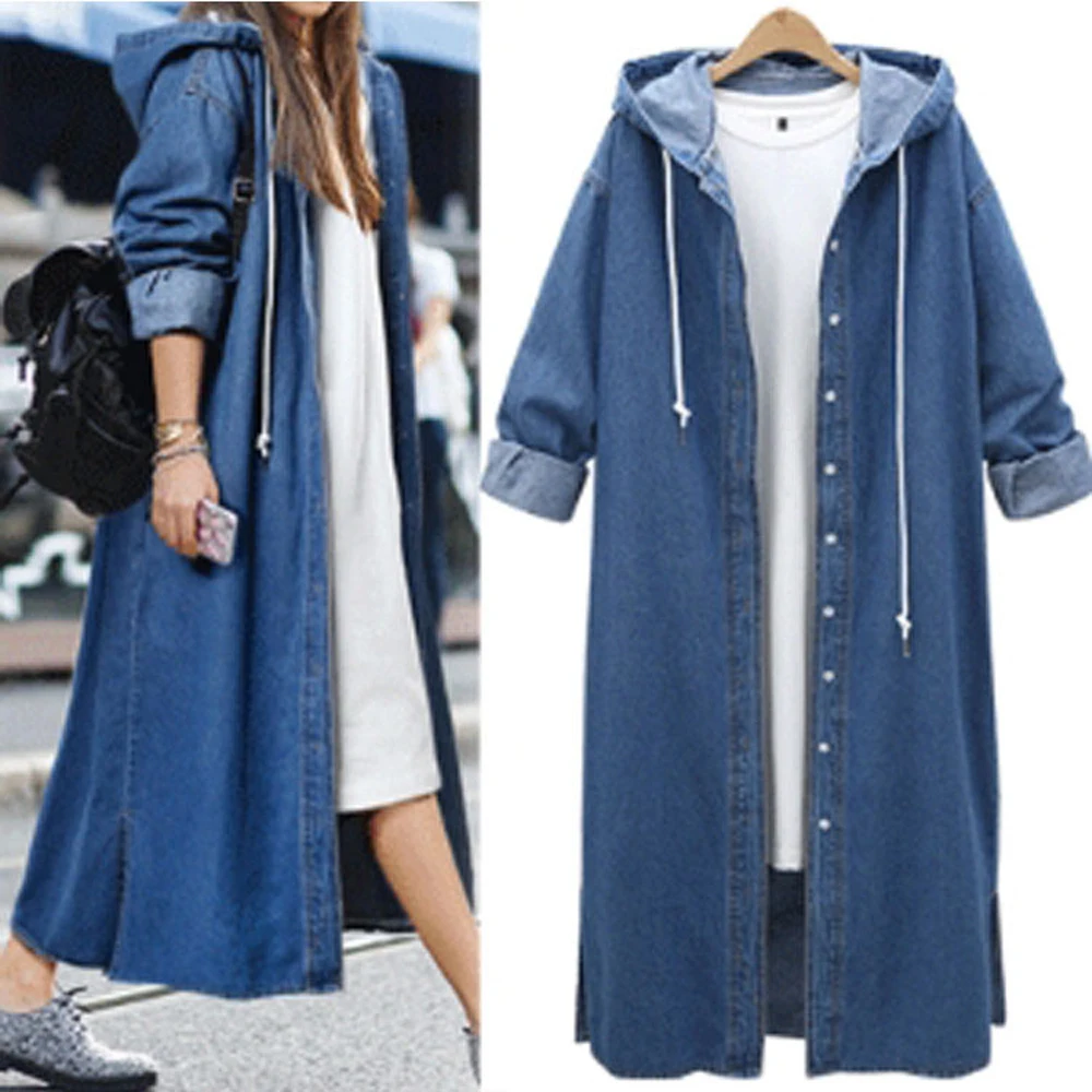 2021 New Trench tinta unita Lace Up donna giacca autunno moda Denim giacche Jeans lavati cappotto femminile colletto Outwear giacca