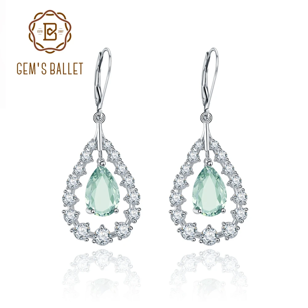 

Gem's Ballet Earrings For Women Solid 925 Sterling Silver Smart Water Drop Green Amethyst Gemstone Earring Wedding Fine Jewelry