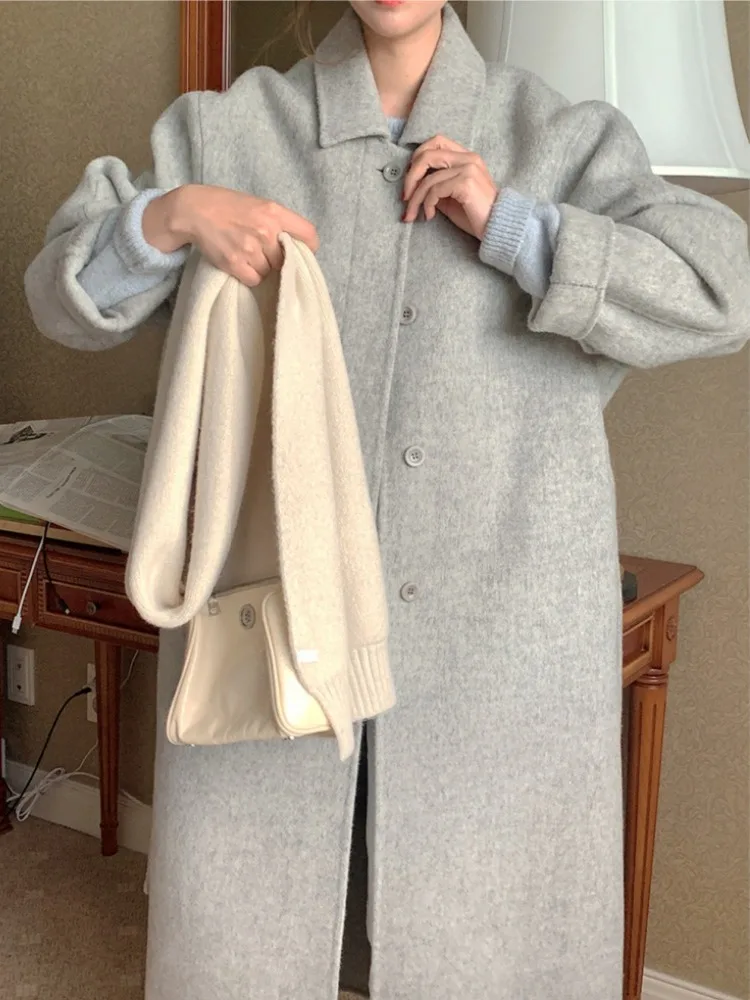 

Шикарное осеннее винтажное пальто-жакет свободного кроя с отложным воротником на одной пуговице, с длинными рукавами, из шерсти, для женщин