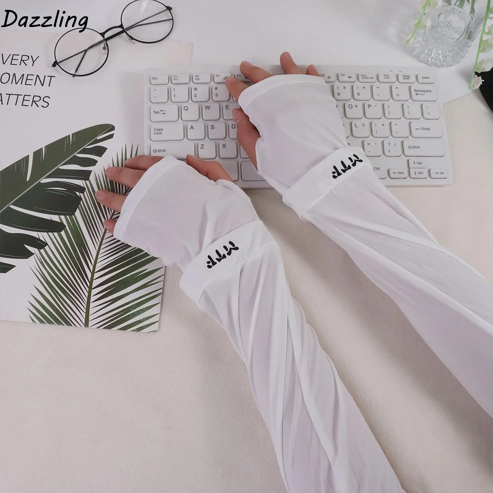 

For Girls Solid Color Sun Protection Cycling Anti-UV Ice Silk Women Arm Sleeves Summer Sunscreen Sleeves Driving Arm Cover