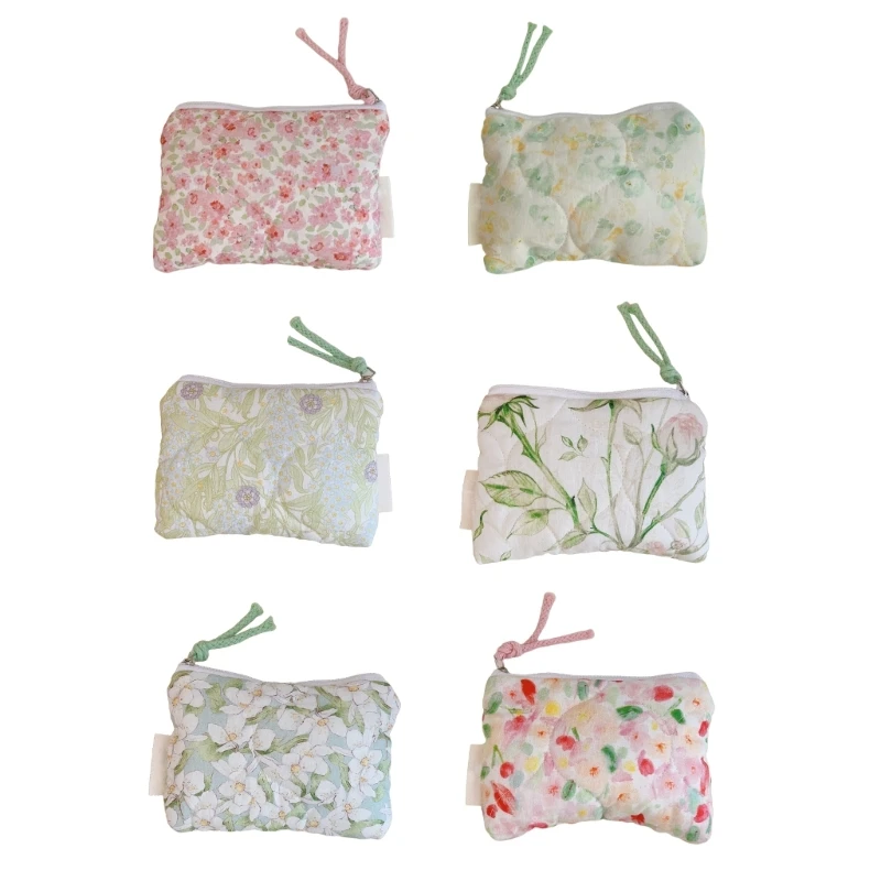 

Elegant Flower Print Cosmetic Pouches Women Floral Cotton Makeup Organized Practical Toiletry Bag Storage Handbag for Daily Use