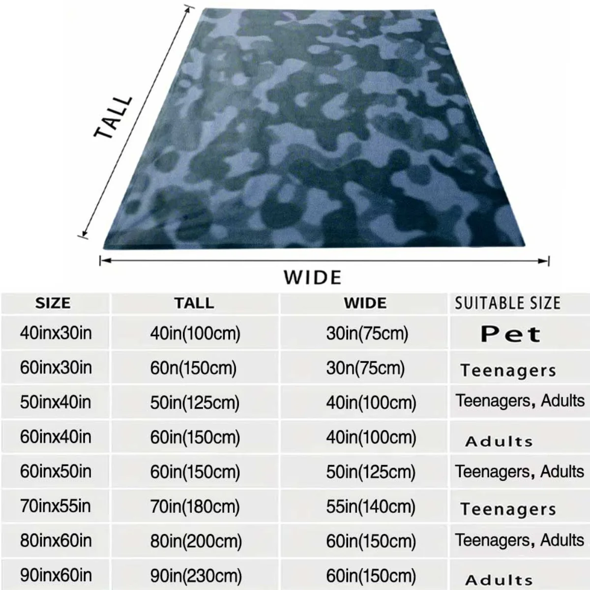 Oversize Camouflage Throw Blanket 150x200cm Winter Fleece Cozy Decor for Living Room Sofa Bedspread