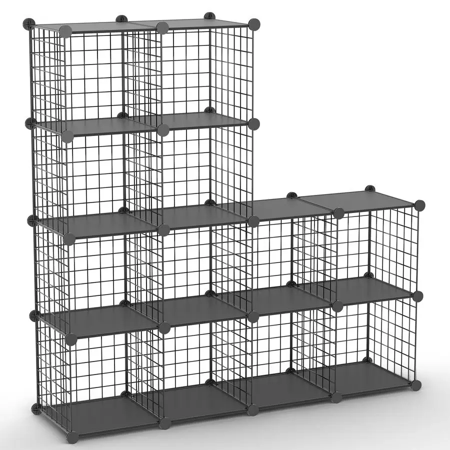 

Wire Cube Storage Organizer, 12Cube Metal Storage Shelves Bookshelf, Stackable Modular Closet Organizer for Bedroom Living Room,