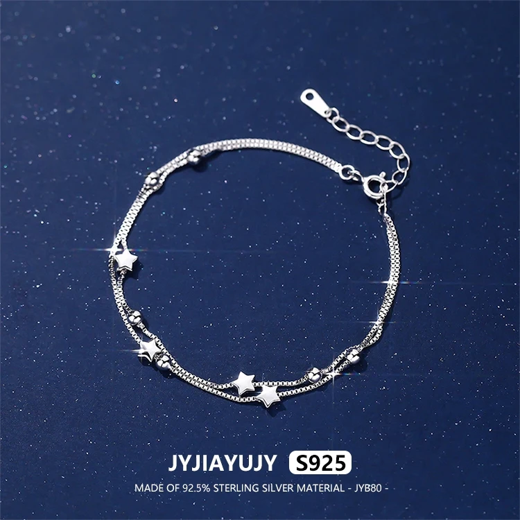 

JYJIAYUJY 100% Whole Original Sterling Silver S925 Bracelet In Stock 4.5MM Smooth Star Fashion Jewelry Gift Daily JYB80