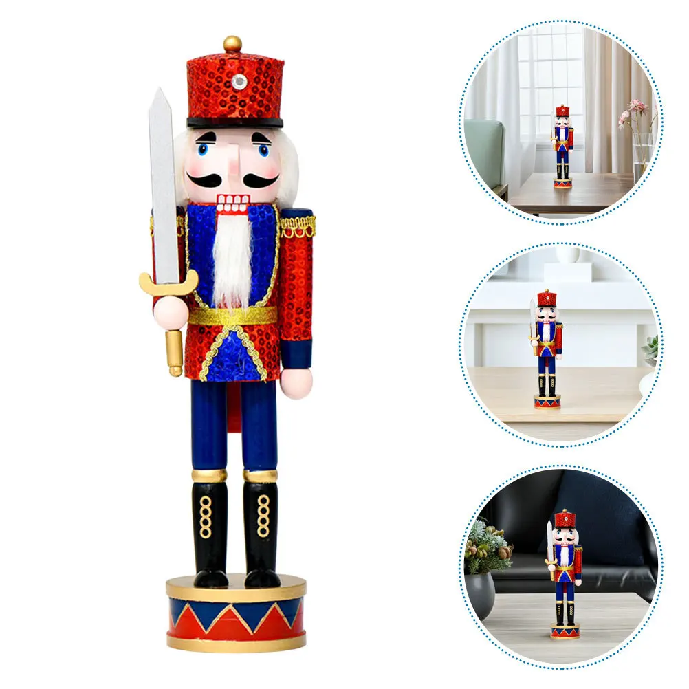 

Wood Nutcracker Christmas Soldier Ornament Handpainted Sequined Holiday Table Decoration Classic Festive Decoration