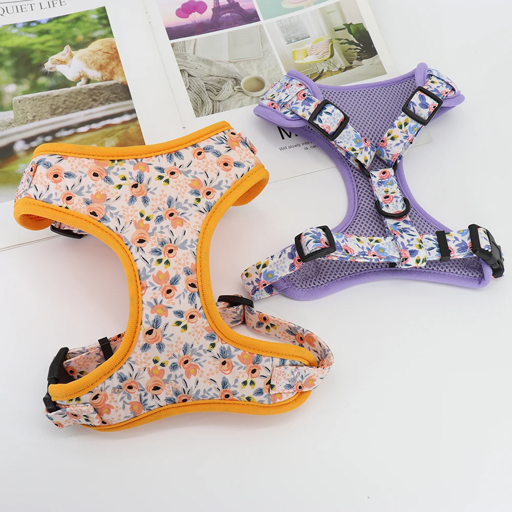 Mesh Nylon Dog Harness Vest Flower Print Dogs Cat Harnesses For Small Medium Large Dogs Cats Chihuahua French Bulldog XS-L