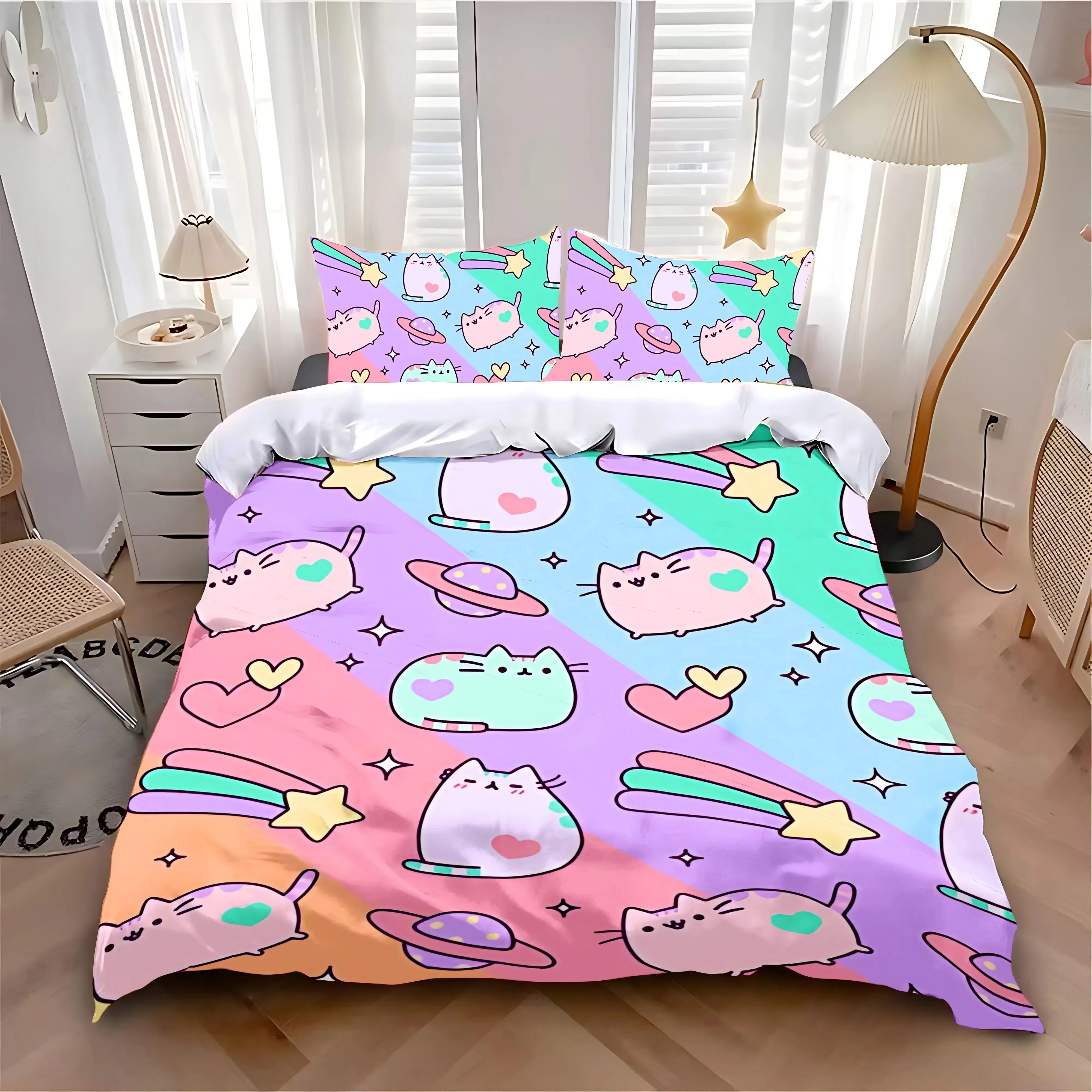 MINISO-Cat Cartoon Duvet Cover Pillowcase Bedding Set Adult Boy Girl Bedroom Decoration Children Single Double Large Size