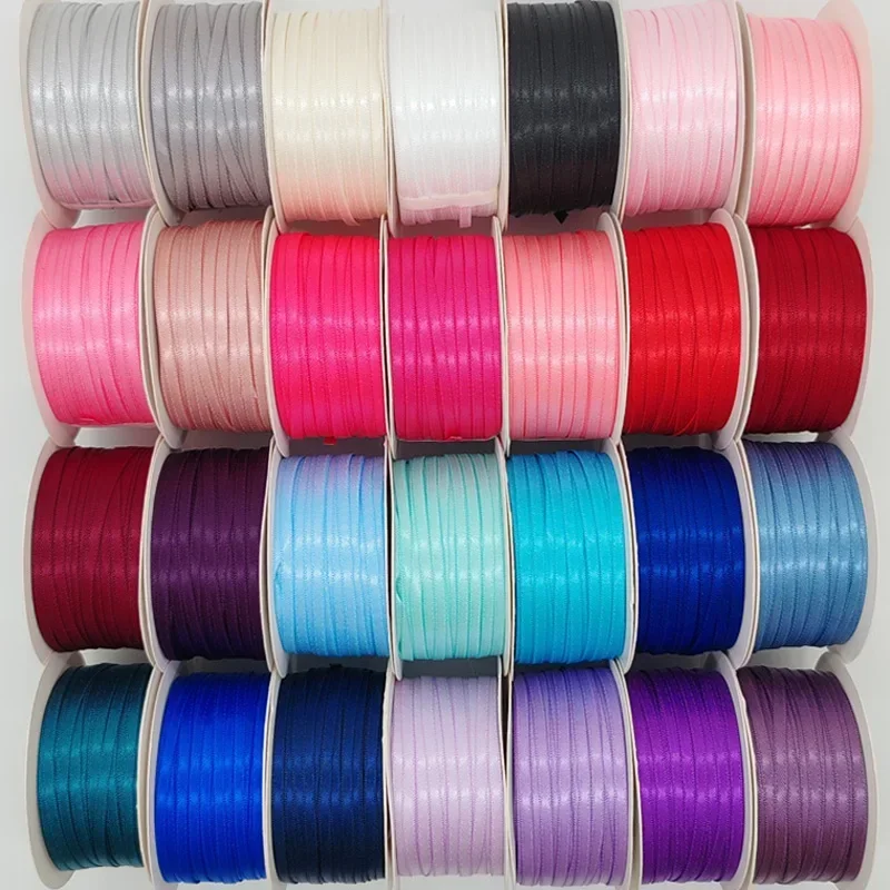 (45M) 3mm Satin Ribbon 100% Polyester High Quality Double Face Tapes Both Sides Satin and Glossy Bows Making 1/8