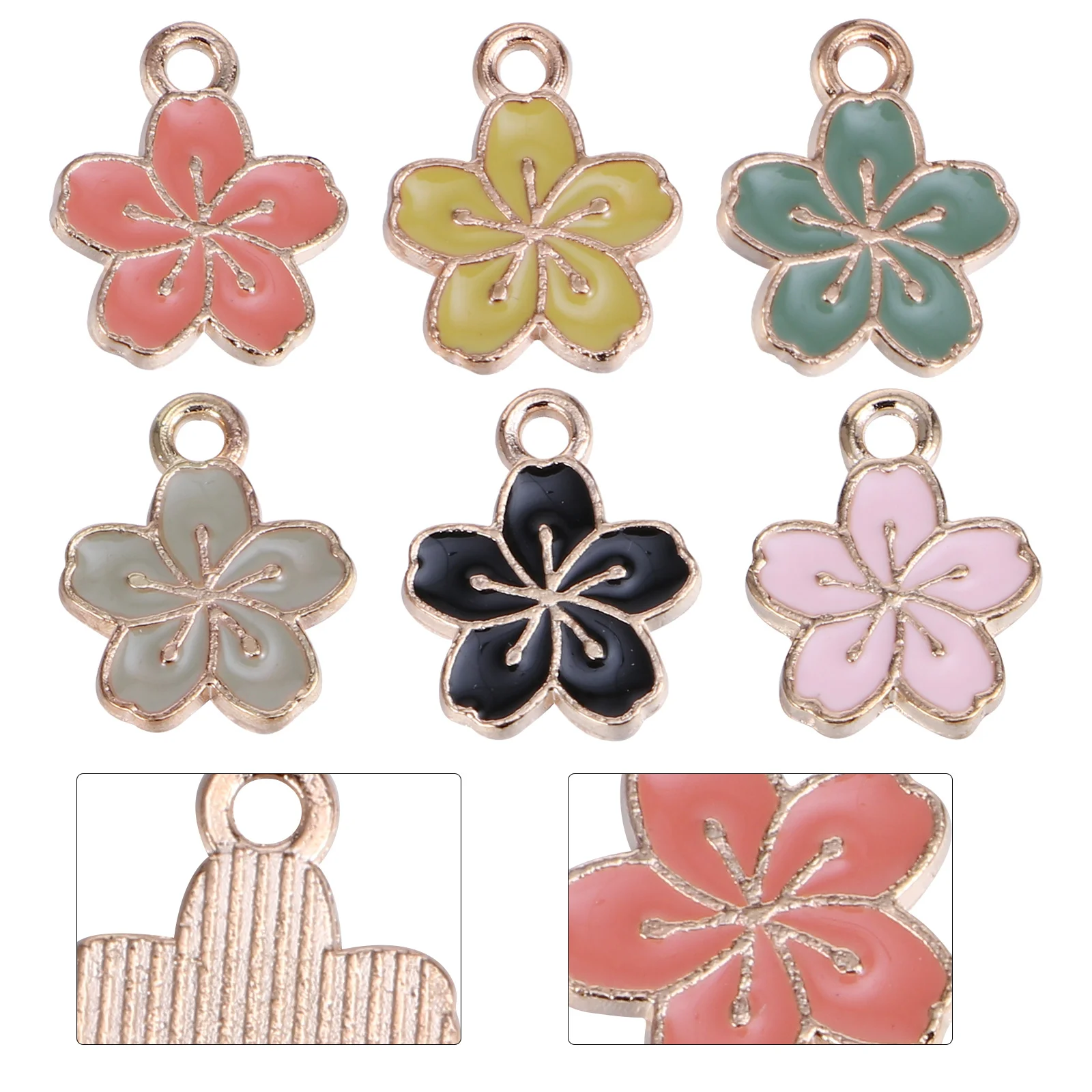 

Gold Cherry Blossom Five Petal Pendant Locket Jewelry Flower Plant Key Charms Alloy Bracelets