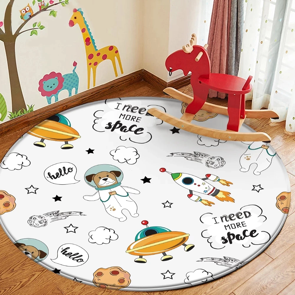 CLOOCL Flanell Round Carpet Non-Slip 3D Cartoon Print Area Play Mat Floor Mat Floor Rug for Living Room Bedroom Kids Room Mat