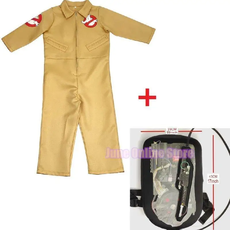 Kid Halloween Costumes Movie Theme Ghostbusters uniform Cosplay Clothing Jumpsuit Bag Suitable Adult And 3-15 Years Children