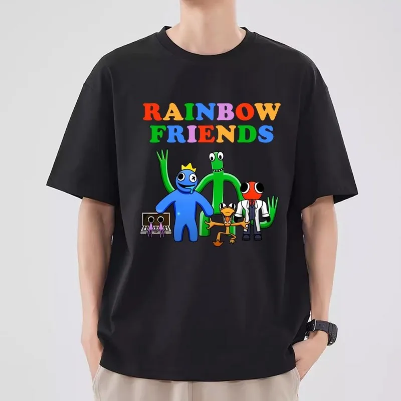 R-Rainbow F-Friend Cartoon T Shirt Men Couple Combination Clothes Short Sleeve Collar Fashion T-shirt Women Cotton