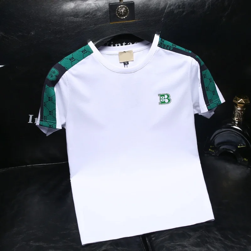 

Мужская летняя футболка из шелковистого хлопка с коротким рукавом, классический крой, удобная, мягкая, из полиэстера, с тканым узором на бретелях.