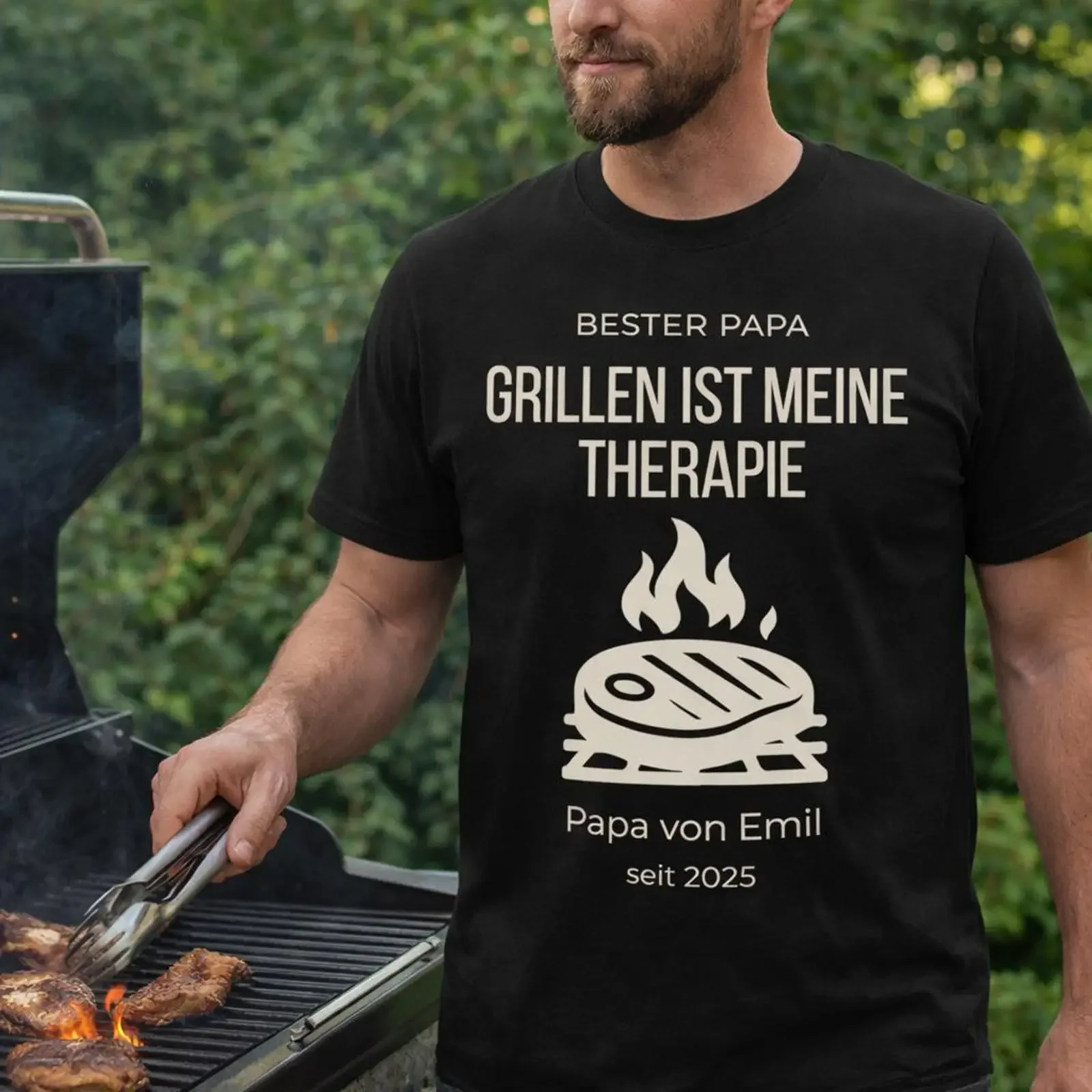 Custom Bester Papa BBQ T Shirt Grilling Is My Therapy Personalized Name Year Father's Day for Dad Grill Lovers Casual  vintage