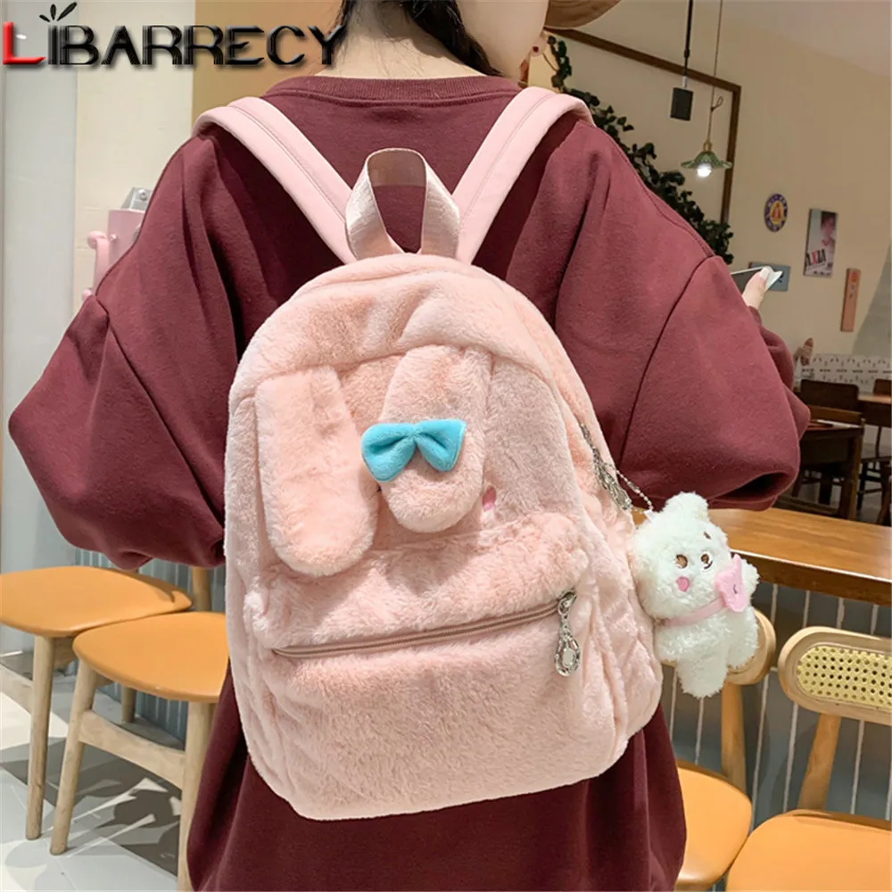 

Pink Girl Furry Little Rabbit Children's Schoolbag Student Birthday Gift New Japanese Cartoon Pink Backpack Cute Girls Book Bags