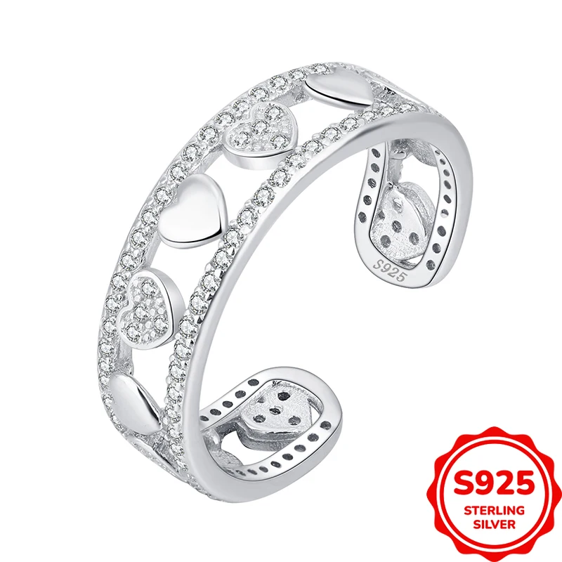 

Модное и универсальное универсальное женское кольцо из натурального серебра S925 в форме сердца с полым пригородным универсальным кольцом