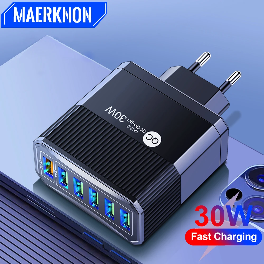 6 портов USB зарядное устройство 30 Вт зарядное устройство для быстрой зарядки Quick Charge3.0 адаптер питания для iphone Xiaomi Samsung Huawei зарядные устройства для сотовых телефонов
