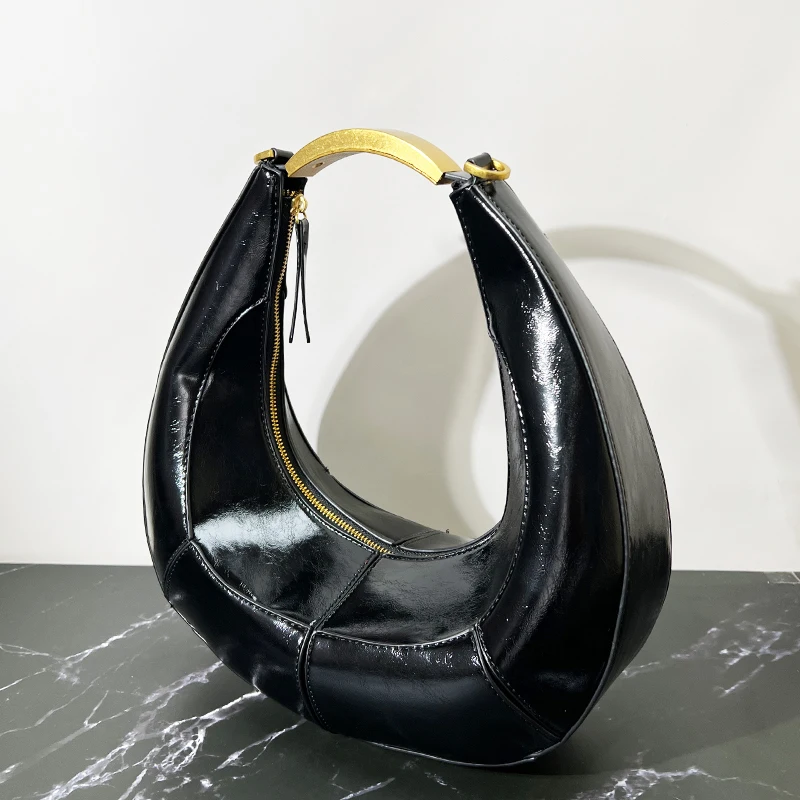 

Vintage Half Moon Bags For Women Luxury Designer Handbags Purses 2025 New In PU Splicing Design Sequined Small Underarm Shoulder