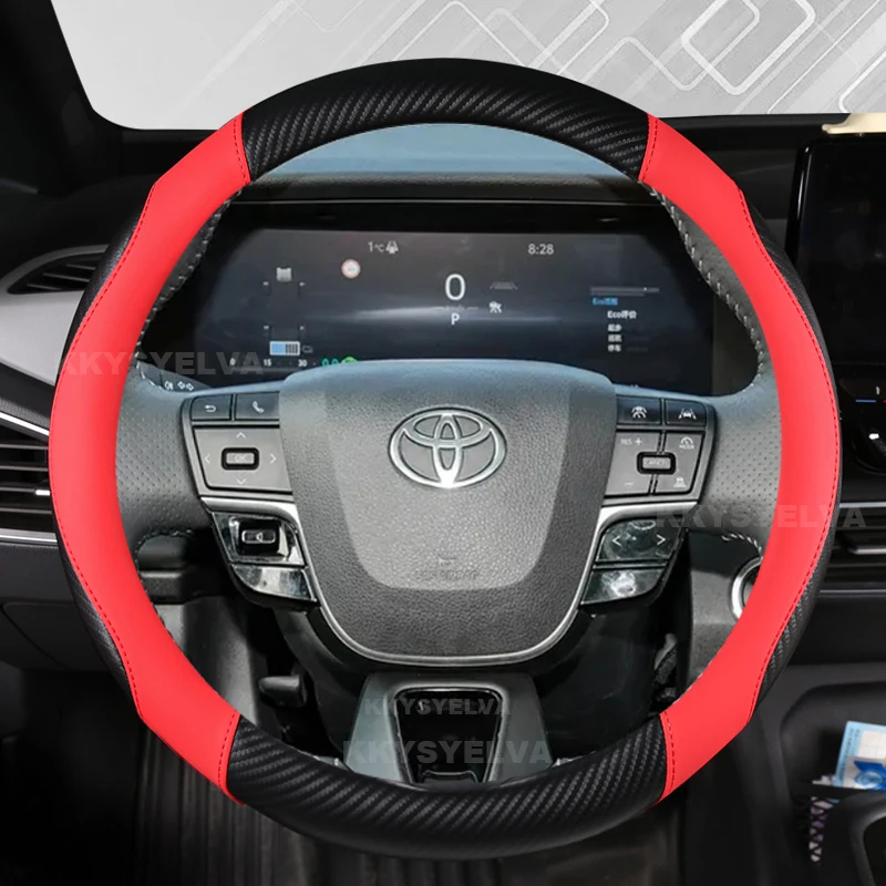 Protector de cuero y fibra de carbono para volante de coche, accesorios para Toyota Corolla RAV4 2019-2024 Camry 2018-2024 Avalon 2019-2024