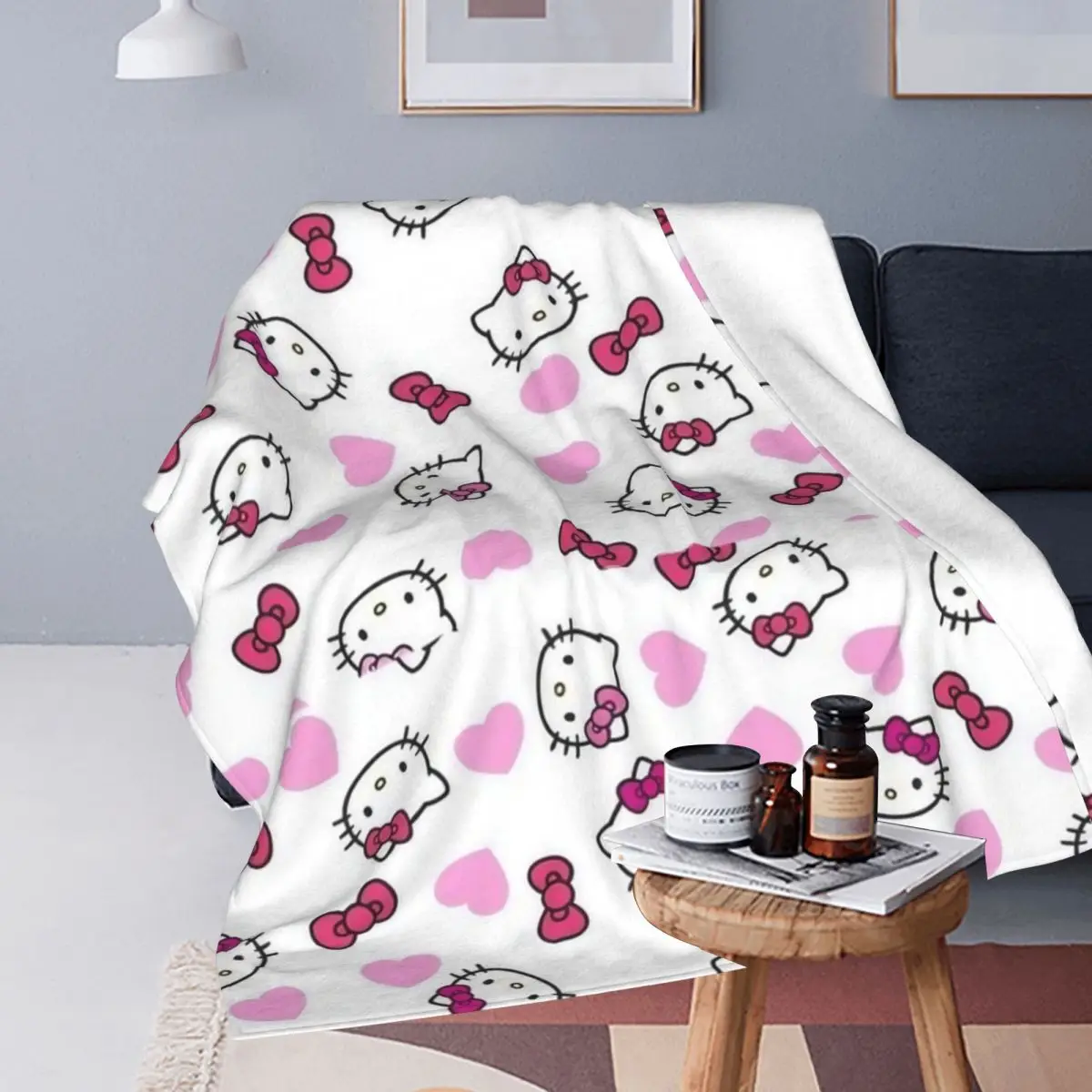 Hello Kitty Cartoon Cute Blanket Flannel Spring/Autumn Multi-function Lightweight Thin Throw Blanket Bedding Office Bedspread