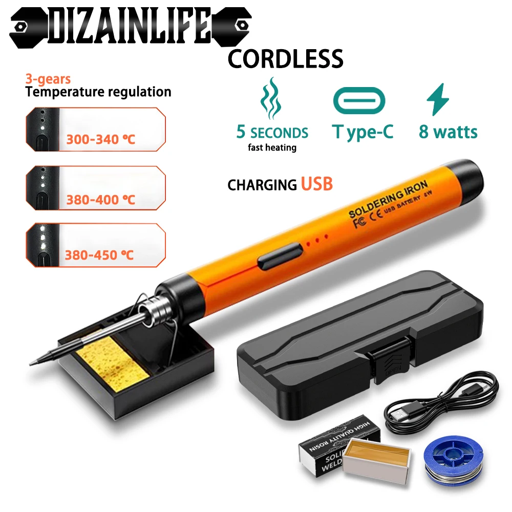 Electric Soldering Iron Kit Adjustable Temperature 300-450℃ Smart Welding Solder Station Portable Repair Tool USB Rechargeable