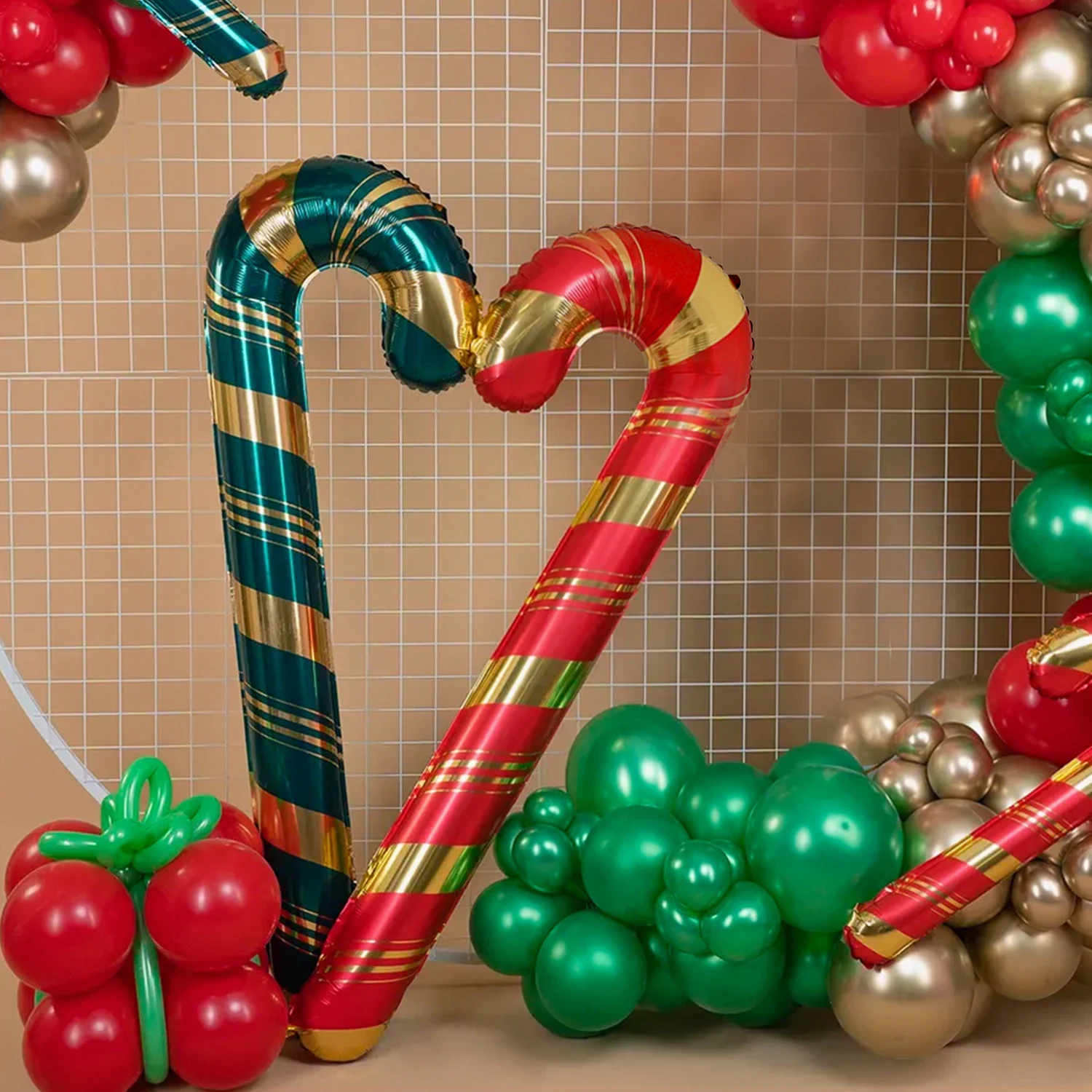 بالون من فيلم الألومنيوم على شكل قصب عيد الميلاد - بالونات حمراء وخضراء وذهبية لعيد الميلاد السعيد وحفلات أعياد الميلاد ورأس السنة الجديدة #4