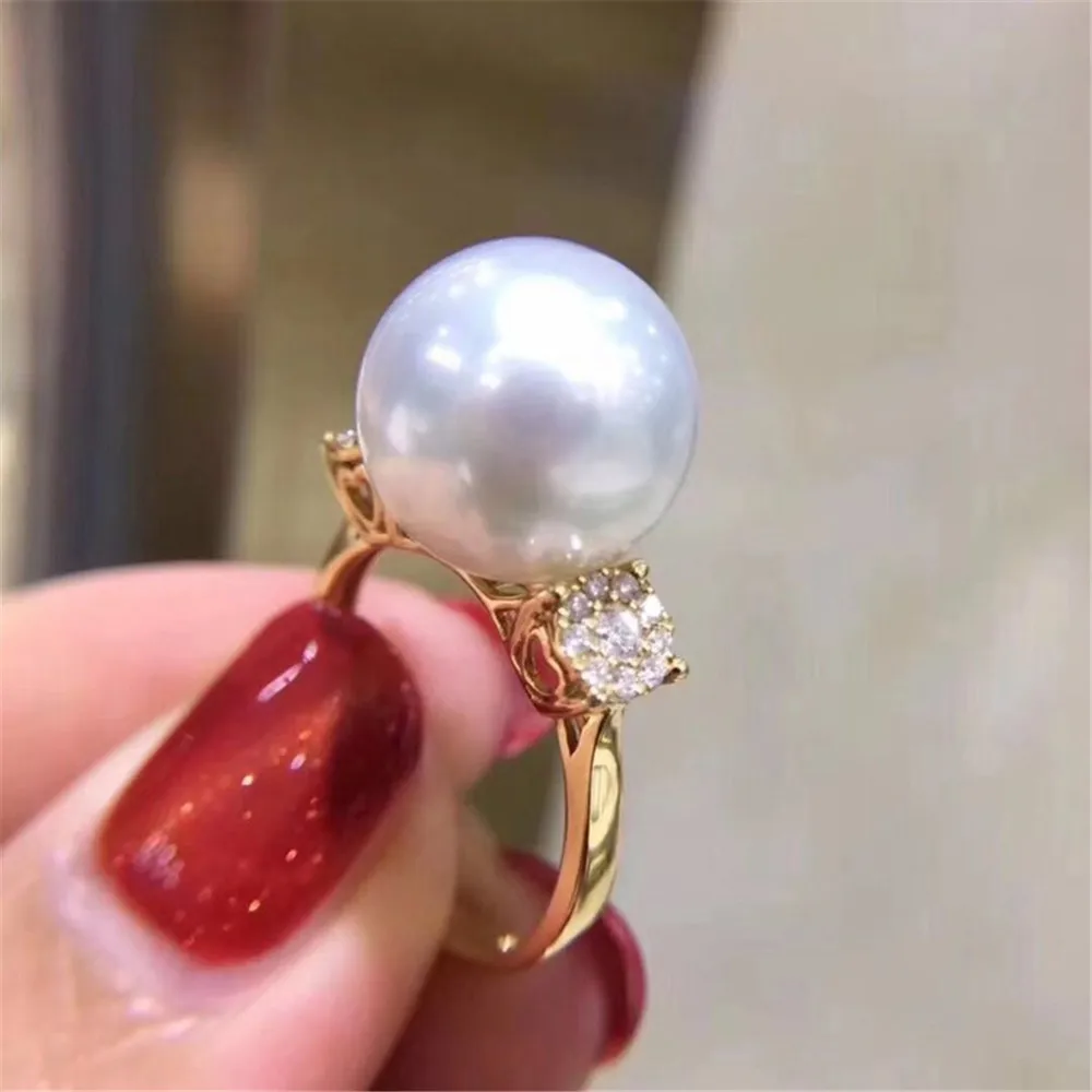 

DIY Pearl Ring Accessories S925 Sterling Silver Pearl Ring Empty Holder Fashion Ring Holder Women's Fit 11-12mm Round Beads Z272