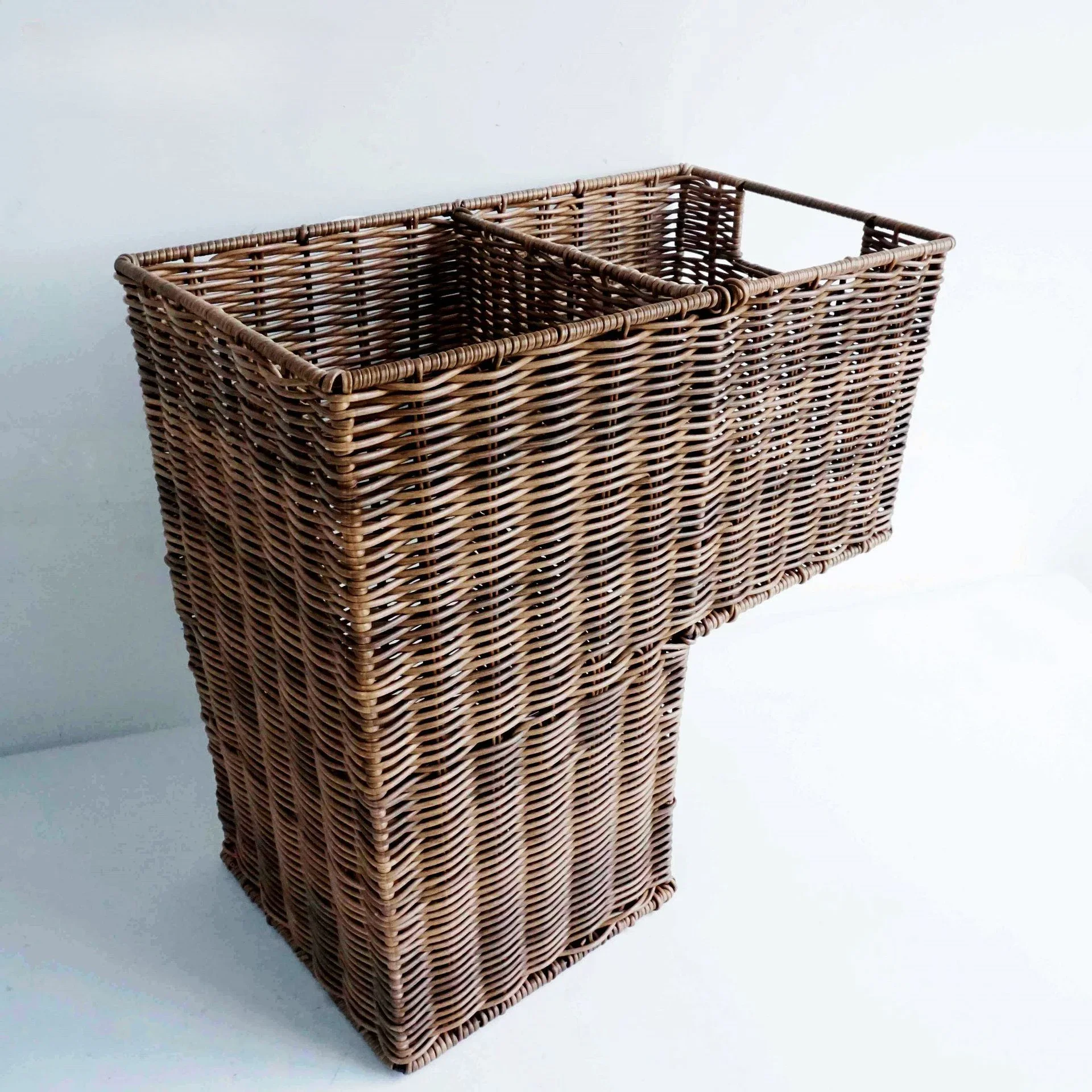 Customized pp rattan woven ladder basket ladder sundry storage basket stair storage   handle stair