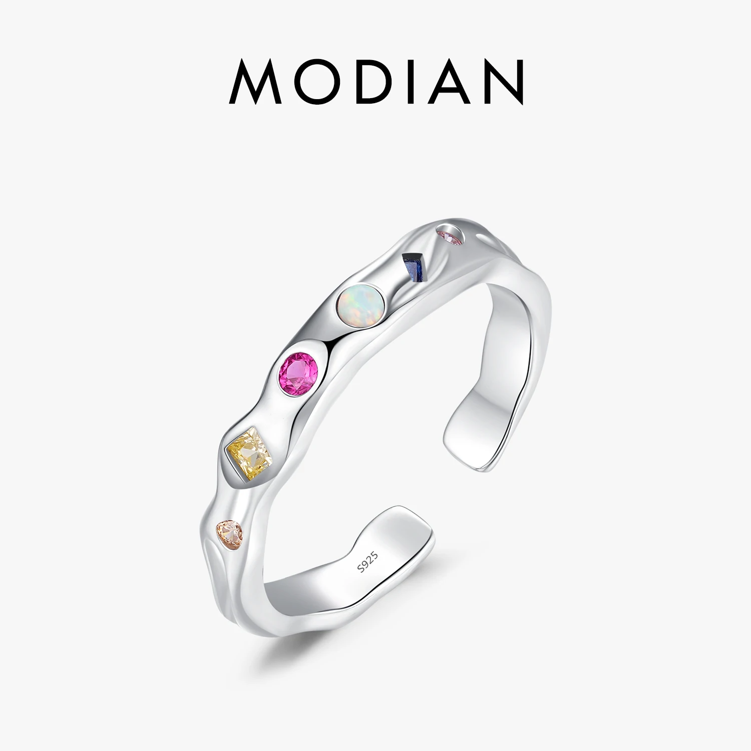 

MODIAN 925 Sterling Silver Trendy Colorful Zirconia Irregular Adjustable Ring Original Design Fine Jewelry Gift For Women Party