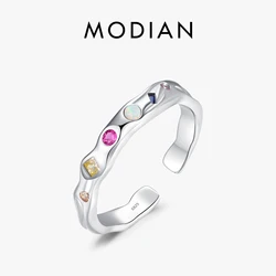 MODIAN 925 Sterling Silver Trendy Colorful Zirconia Irregular Adjustable Ring Original Design Fine Jewelry Gift For Women Party