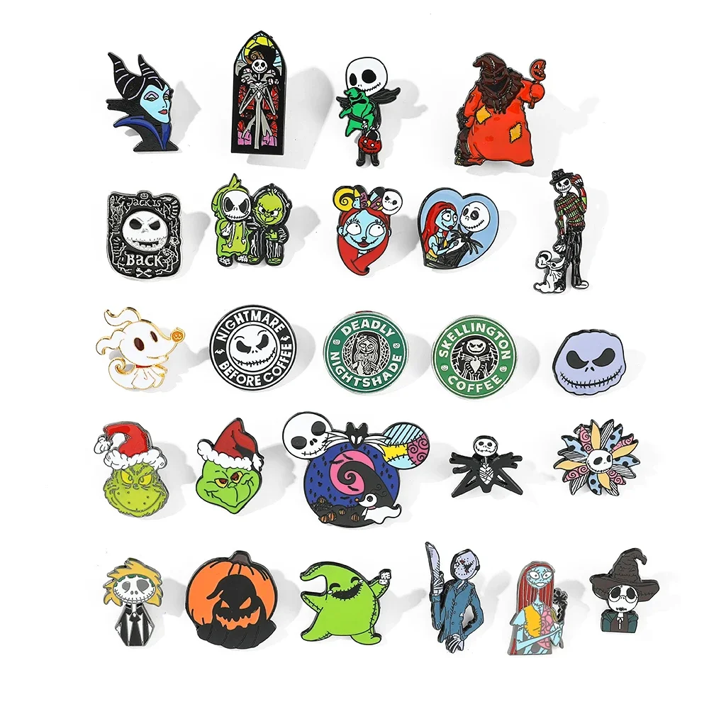 5 Pcs Anime Skeleton Jack Sally Brooch Cartoon The Nightmare Christmas Enamel Metal Badge Jewelry Backpack Clothing Accessories