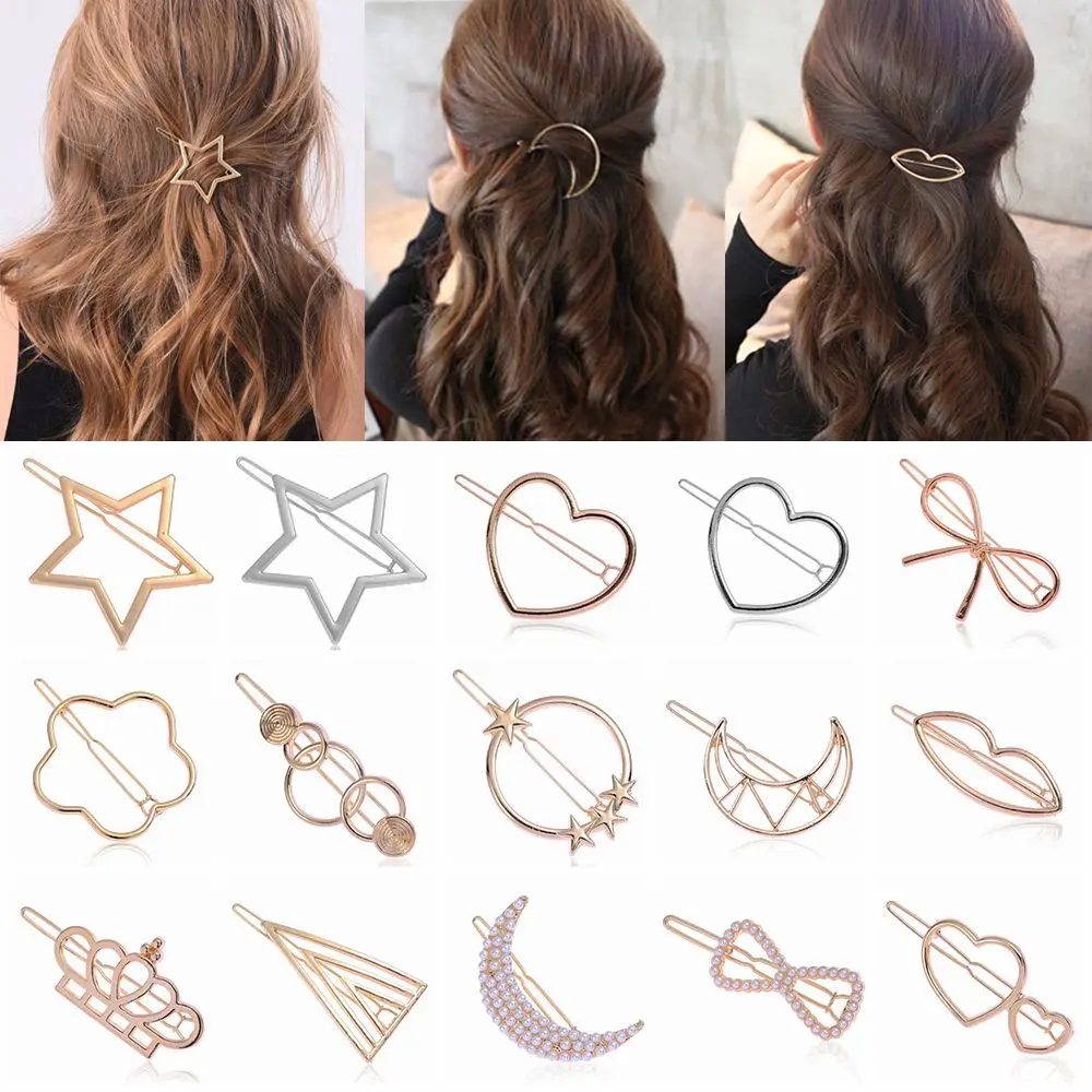 Fashion Women Triangle Hair Clip Geometric Alloy Hairpin Moon Circle Hairgrip Barrette Girl Hair Styling Jewelry Hair Accessory