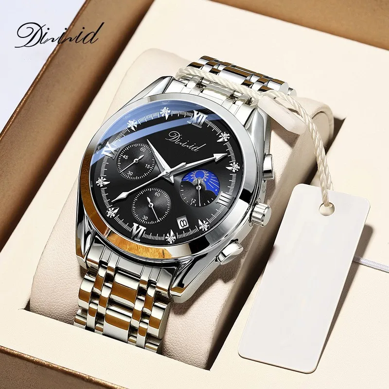 

Sport mens quartz watches luminous Leather strap Man wristwatch moon phase Fashion steel strap watch for men relogios masculino