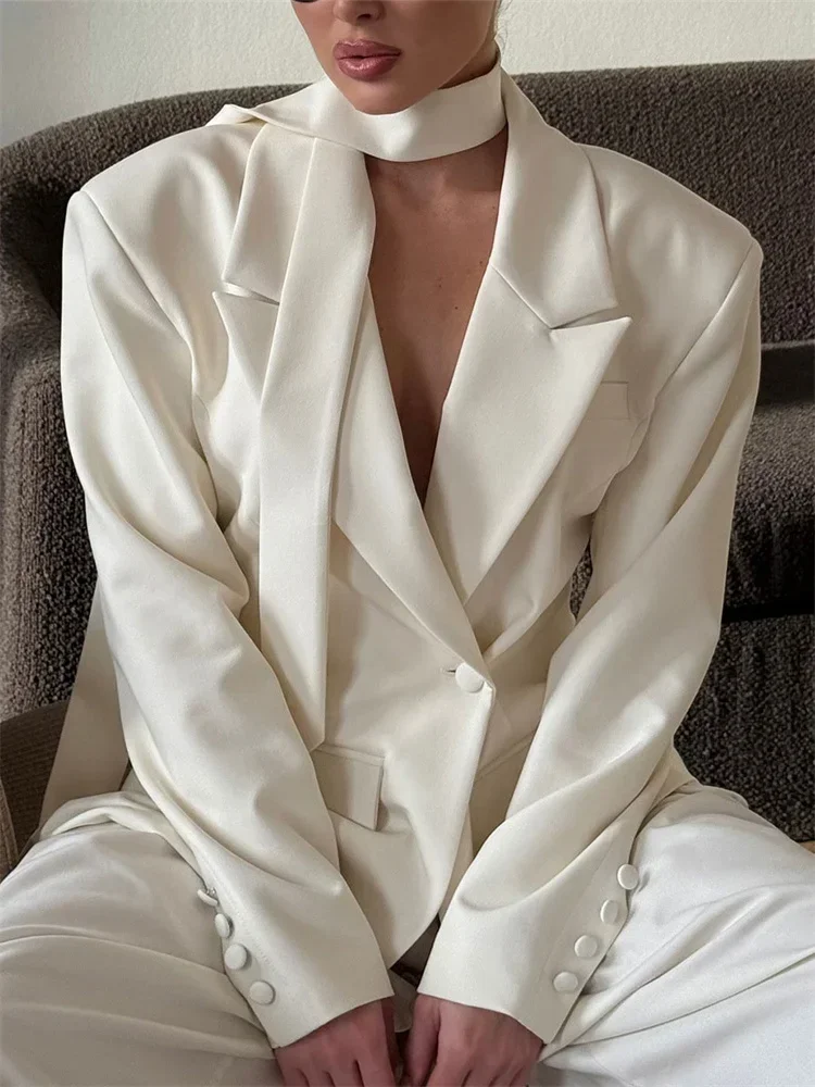 2025 Elegantแฟชั่นเสื้อสูทหญิงPatchwork VคอLace-Upเดินทางแขนยาวฤดูใบไม้ร่วงสําหรับผ้าพันคอผู้หญิงชุด