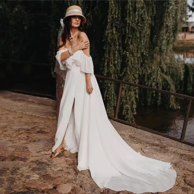 Wedding winter new design light wedding dress vintage one-shoulder simple trend travel photography outdoor gowns