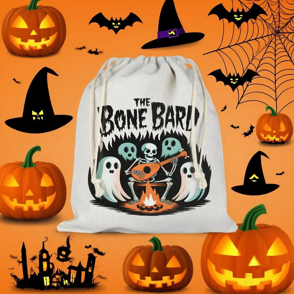 VIKAMA 10 Stück Halloween-Geschenktüten, Kordelzugbeutel für Süßigkeiten, Totenköpfe, Geister, Kürbis-Vogelscheuche, zum Halten von Süßigkeiten und Snacks