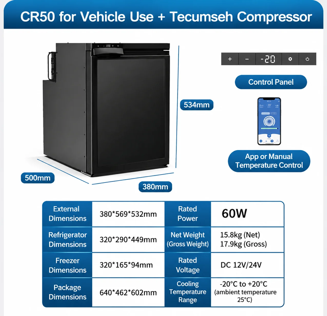 Outdoor Camping Zone - CR50 DC12/24V 60W ミニサイズ デュアルゾーン RV