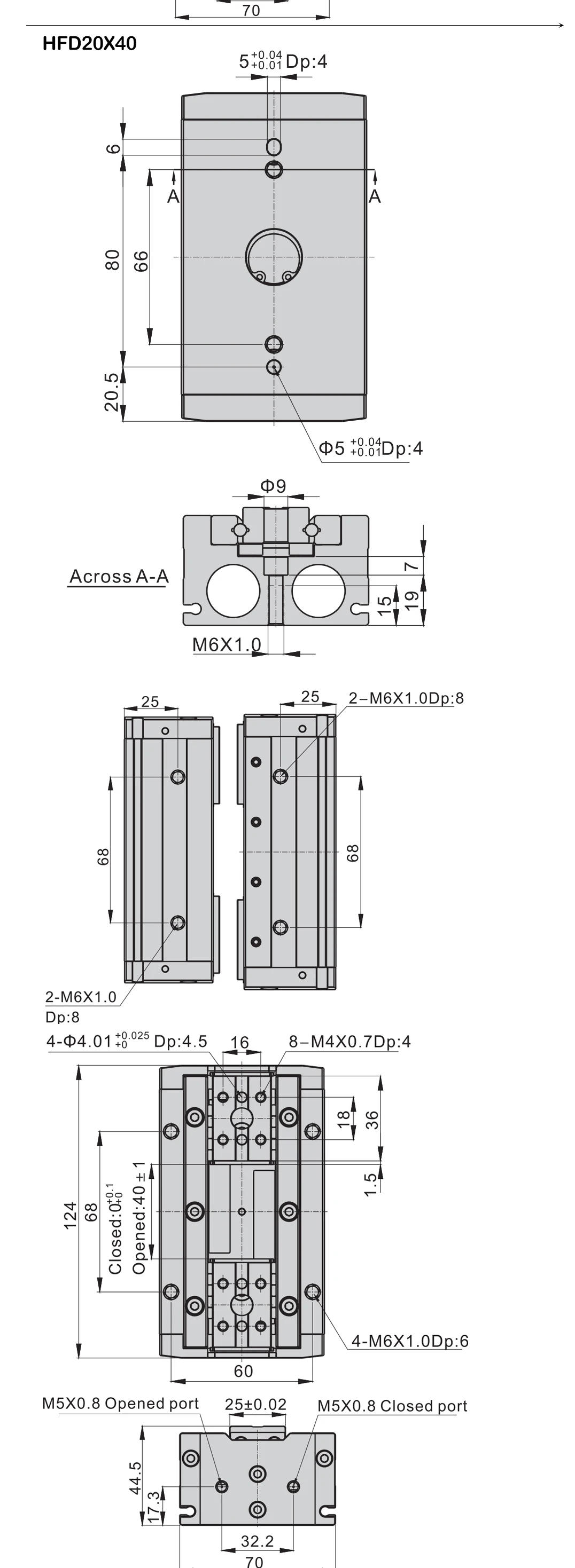 Hochwertige HFD8X8/8X15/8X30/12X10/12X25/12X50/16X30/16X60 Luftklemm-Führungsschiene Schiebetisch-Klemmvorrichtung Fingerzylinder – Detail 15
