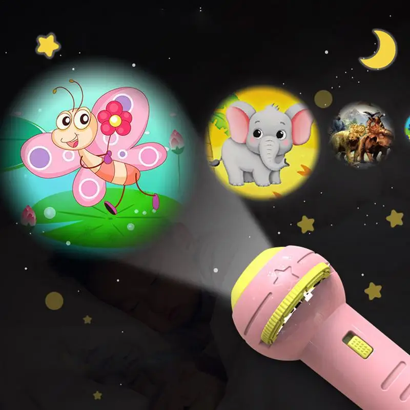 128 Patterns Illuminated Projection Led Flashlight Baby Puzzle Teaching Cognition Early Knowledge Animal Pattern Bedtime Story