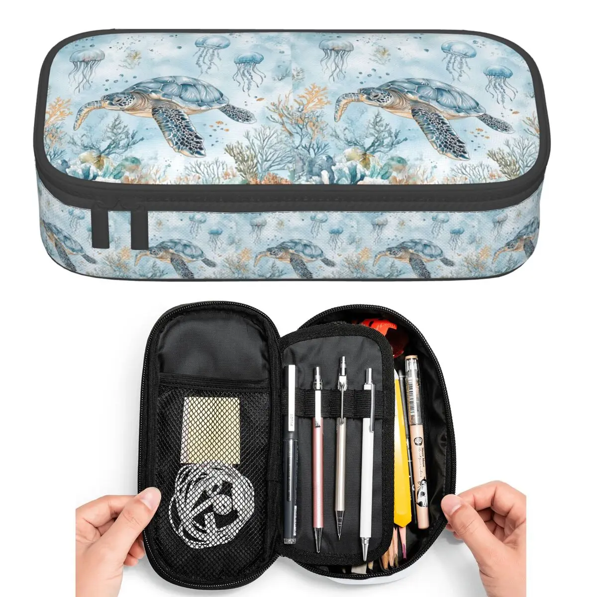 Sea Life Turtle An Ocean Themed Pencil Cases for Student Pen Box Pencil Bag Large Storage Pencil Pouch Pen Holder