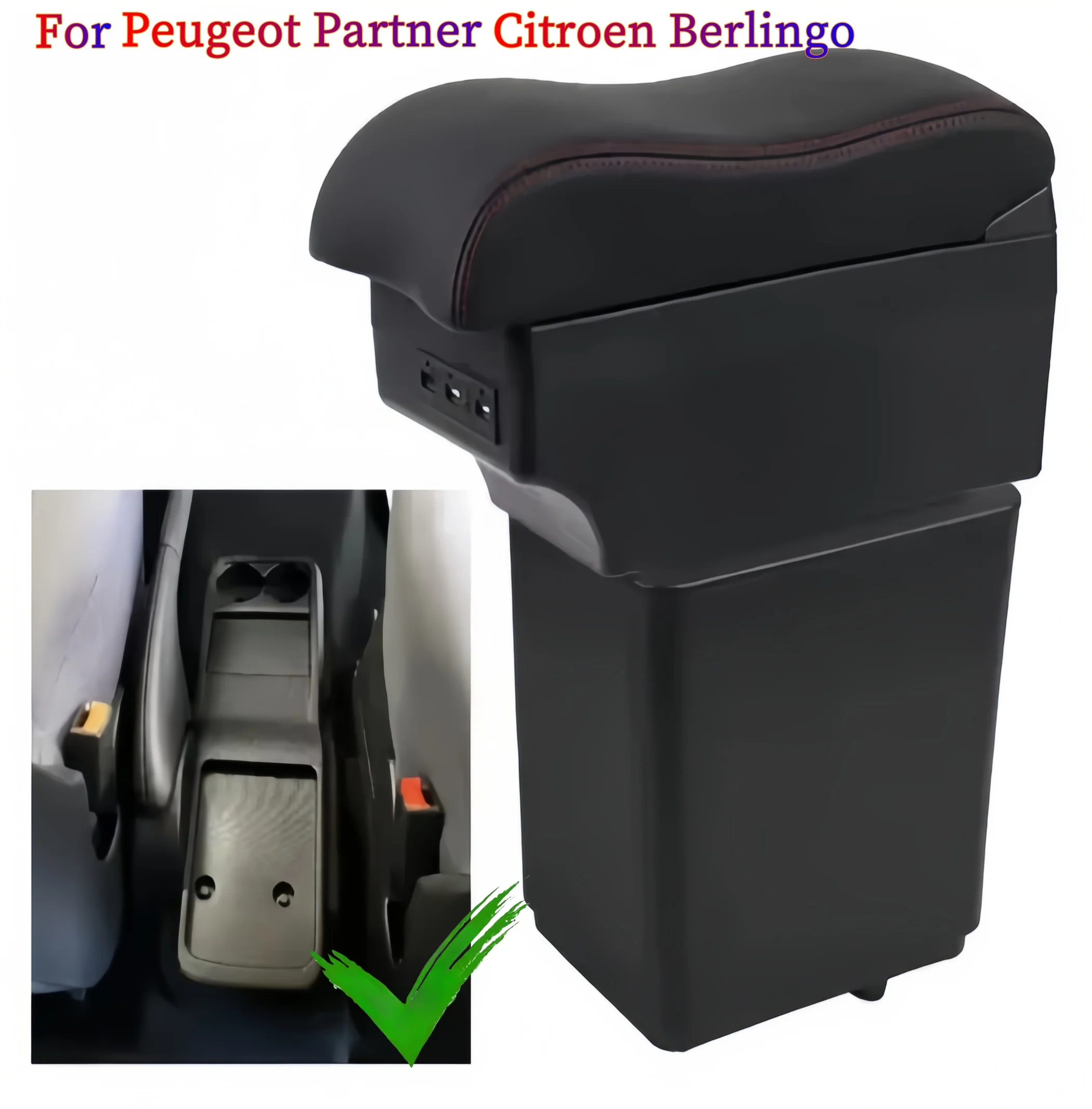 Reposabrazos para coche Peugeot Partner Tepee, reposabrazos para coche, modificación interior para Citroen Berlingo, carga de coche, LED USB