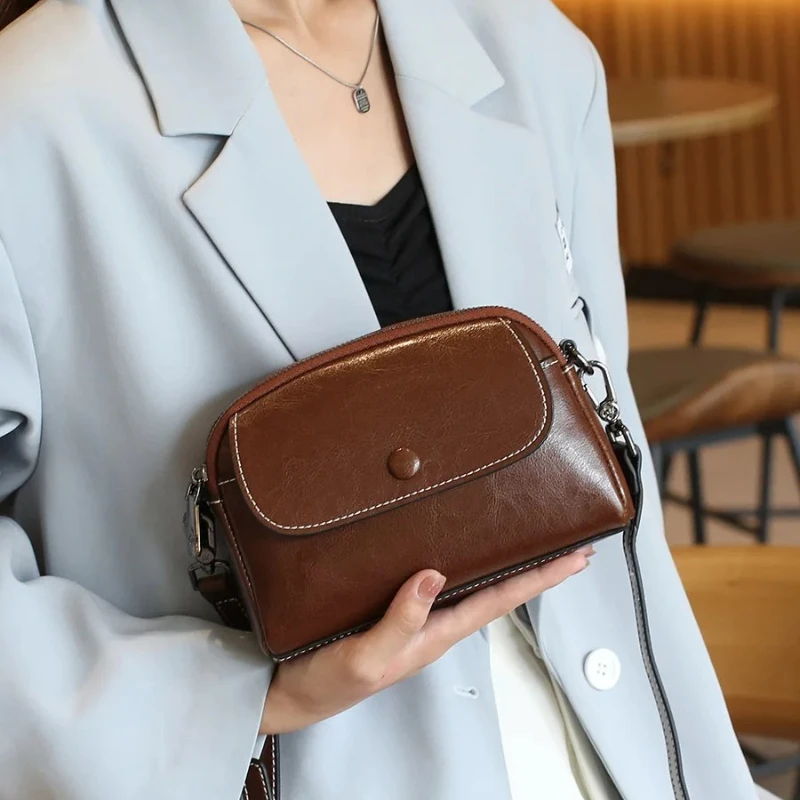 

Genuine Leather Vintage Crossbody Messenger Bag Luxury Mobile Phone Shoulder Bag Women Mini Small Mobile Bag Purses and Handbags