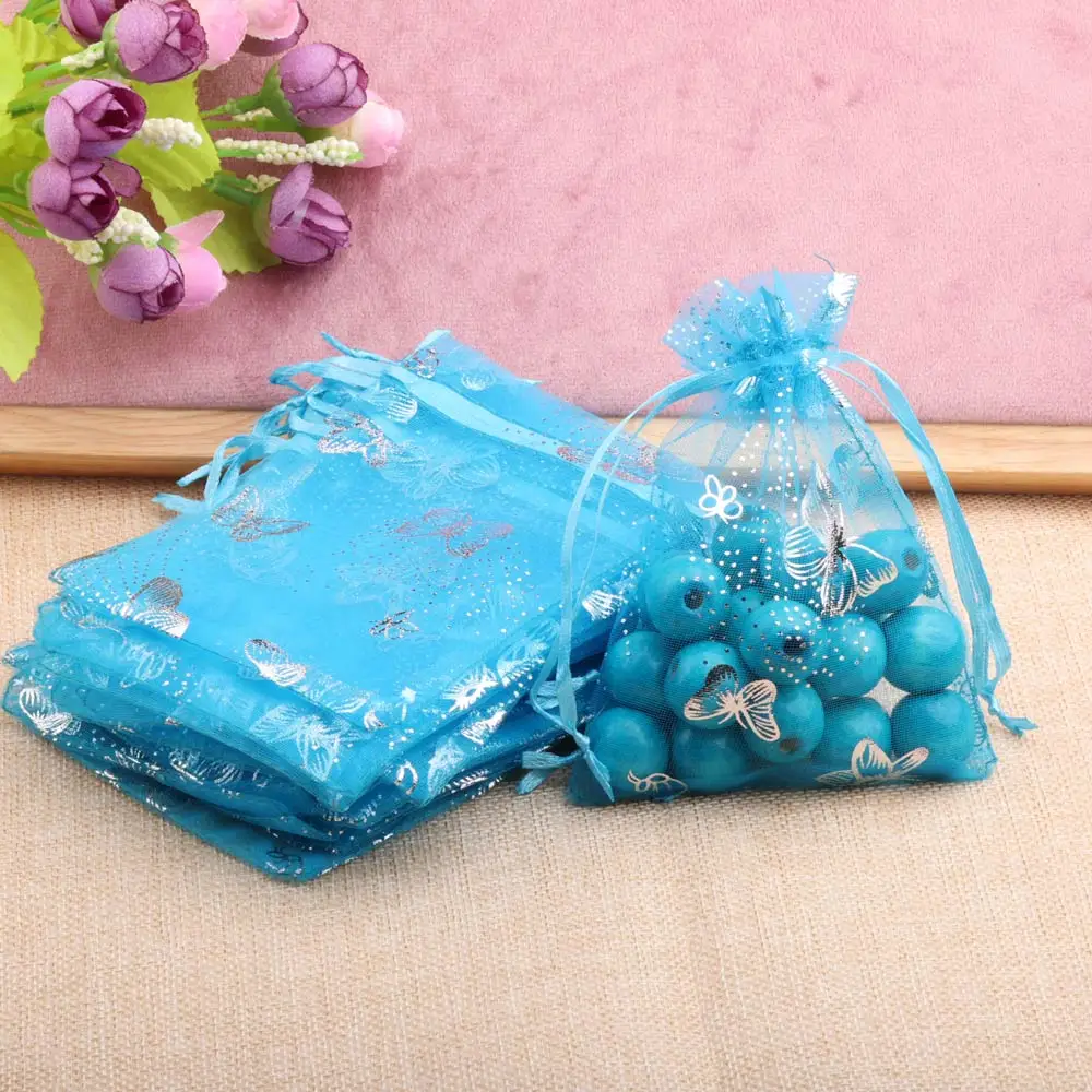 25/50pcs 12 Colors Butterfly Organza Gift Bags 7x9cm 9x12cm 13x18cm Jewelry Bags Candy Packaging Bags Drawstring Pouch