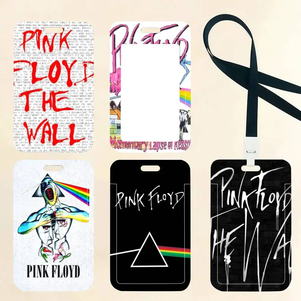 Black Band PINK F-F-LOYD ID Card Holder Neck Strap Pendant Door Badge Holder Lanyards Keychain Work Credential Case Gift