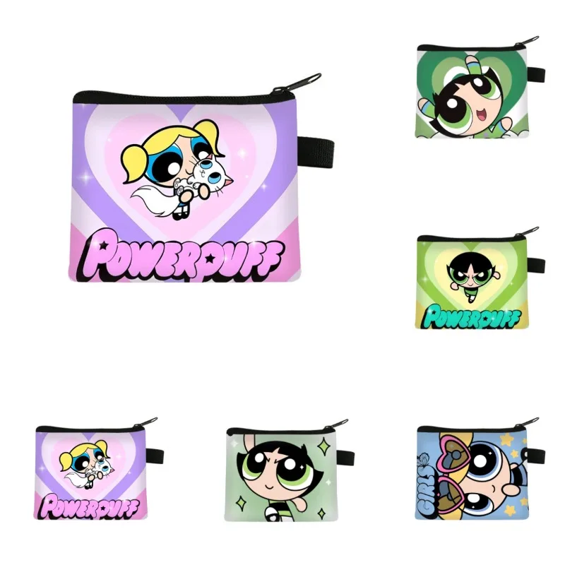 Cartoon The Powerpuff and Girls Series Cute Mini Wallet Kawaii Anime Role Creativity Printing Lightweight Zipper Card Wallet